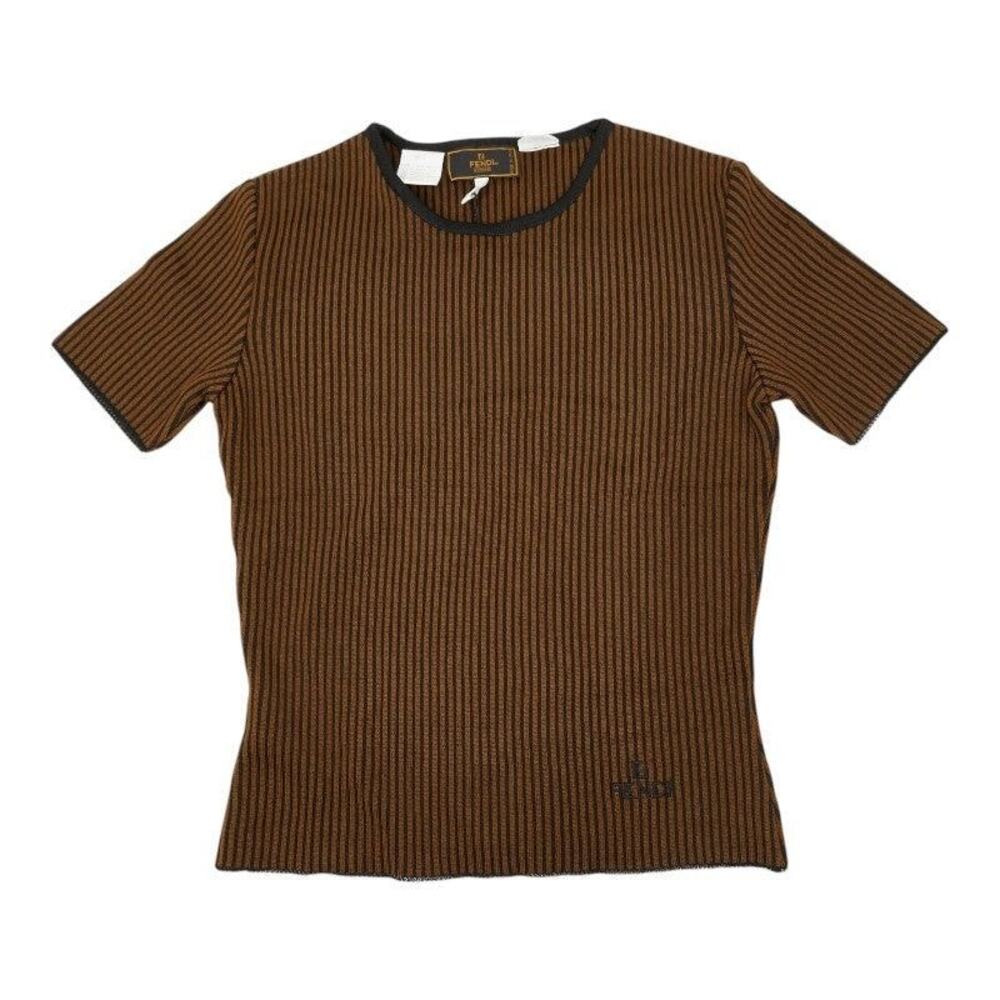 Fendi Rib Knit Short Sleeve T-Shirt Wool Rayon Viscose Black